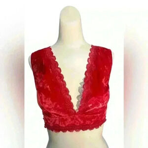 INC Velvet bralette in Red with Lace back Size XL NWOT